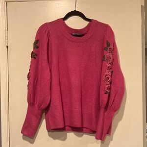 Chic Pink Sweater with Floral Sleeve Detail
